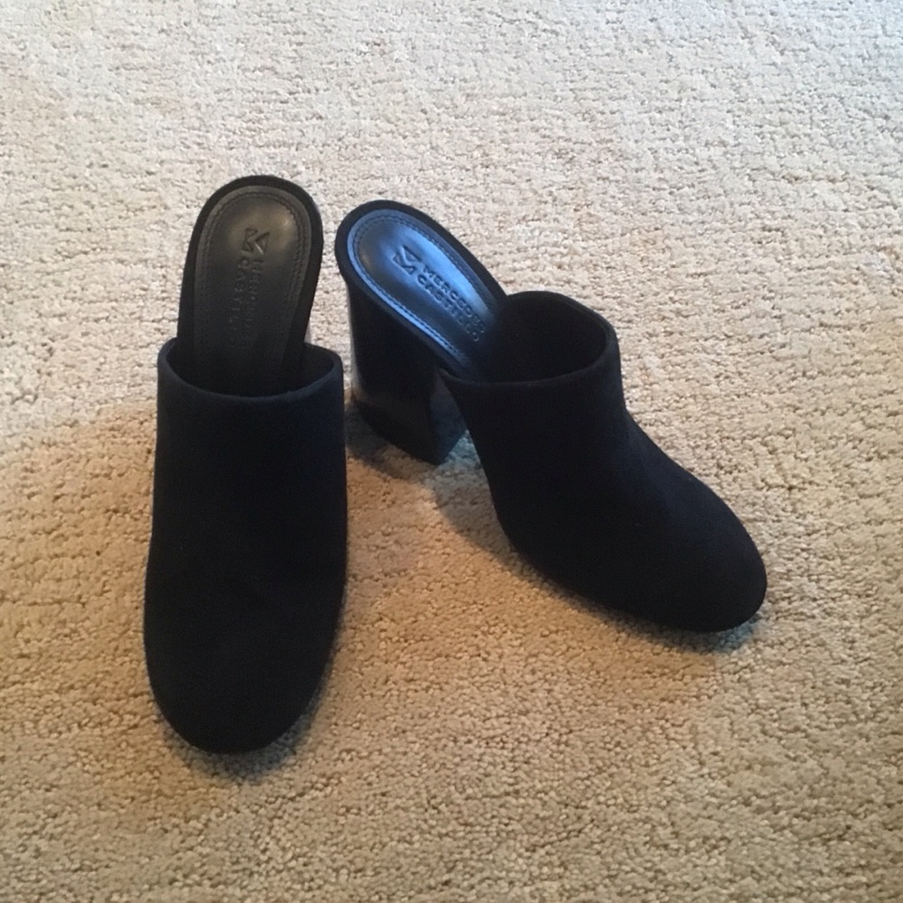 Mercedes Castillo Abia Black Suede Chunky High Heels Mules 6.5 36.5‎ LN - Picture 2 of 6